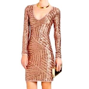 BCBGMaxAzria sequins mini‎ dress rose gold
